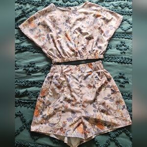 SHEIN Floral Two-Piece Crop Top & Shorts Set